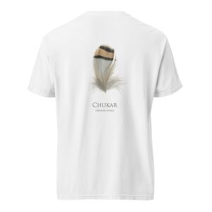Screenshot White T-shirt with Chukar feather design.