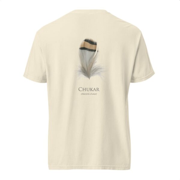 Screenshot Chukar feather design on beige T-shirt back