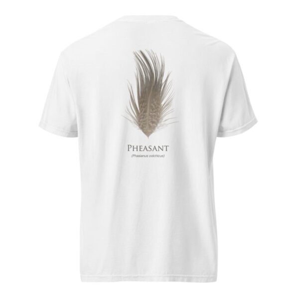 Screenshot White T-shirt with pheasant feather design.