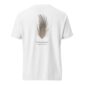 White T-shirt with pheasant feather design.