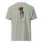 Green t-shirt with turkey feather design.