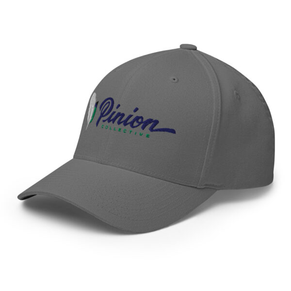 closed-back-structured-cap-grey-left-front-6827ff1810c0f.jpg Gray cap with embroidered logo, front view.