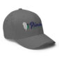 Gray cap with embroidered logo design.