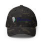 Camouflage hat with embroidered Pinion Collective logo.