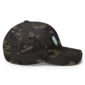 Camo baseball cap with feather design on side.