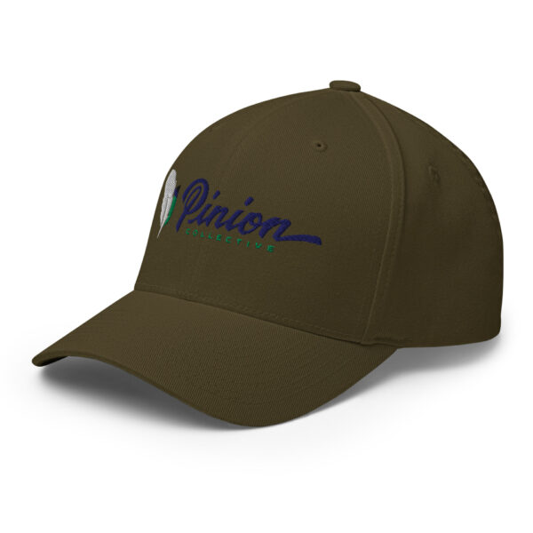 closed-back-structured-cap-olive-left-front-6827ff180d882.jpg Green baseball cap with embroidered logo.