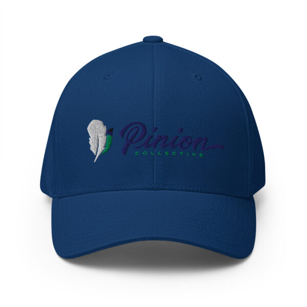 closed-back-structured-cap-royal-blue-front-6827ff180bc60.jpg Blue cap with feather logo embroidery.