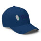Blue cap with embroidered logo.