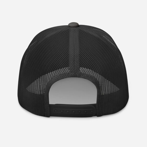 retro-trucker-hat-charcoal-back-6827fdd5c036d.jpg Back view of black mesh trucker hat