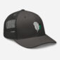 Gray mesh cap with feather logo design.