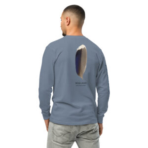 Man wearing gray mallard feather shirt