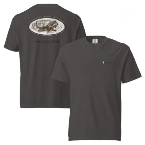 Gray Labrador Retriever graphic t-shirt, front and back view.