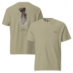 Beige t-shirt with turkey feather design.