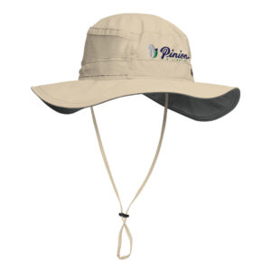 Wide-brim beige outdoor hat with chin strap