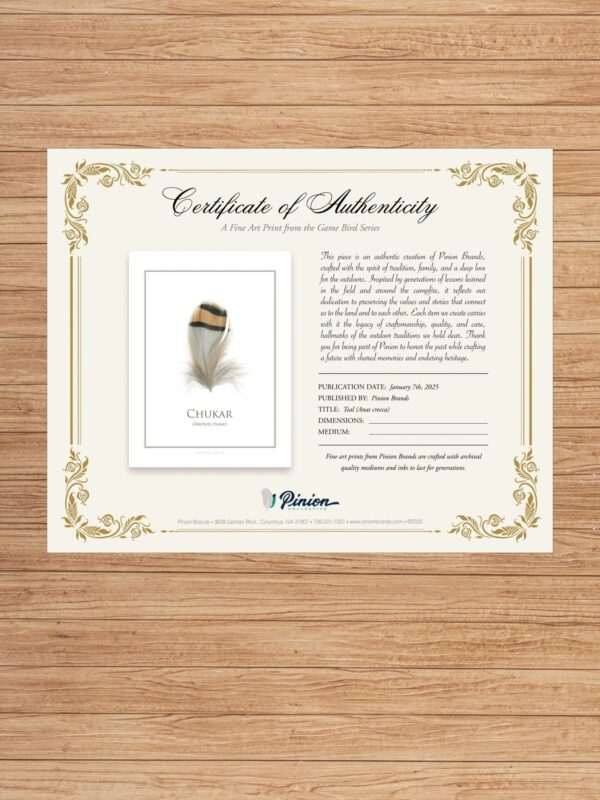 ChukarArt_CertAuth_Pinioin Certificate of Authenticity for Chukar art print