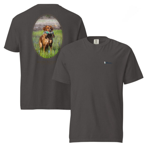 unisex-garment-dyed-heavyweight-t-shirt-graphite-front-and-back-68dbf768a1b55.jpg T-shirt with golden retriever print