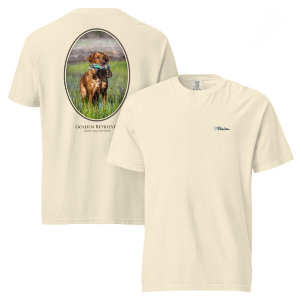 unisex-garment-dyed-heavyweight-t-shirt-ivory-front-and-back-68dbf7689d244.jpg Golden Retriever t-shirt with nature design
