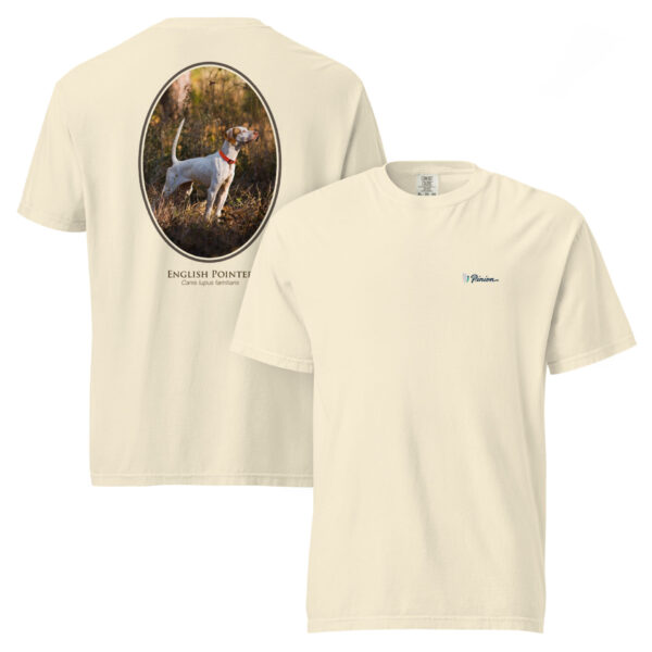 unisex-garment-dyed-heavyweight-t-shirt-ivory-front-and-back-68dbfc817d09b.jpg T-shirt with English Pointer dog design