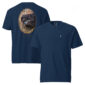 Navy T-shirt with dog hunting graphic design.