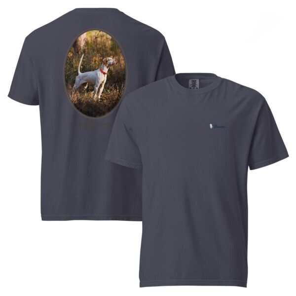 unisex-garment-dyed-heavyweight-t-shirt-navy-front-and-back-68dbfc8173d78.jpg Gray T-shirt with English Pointer design