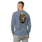 Man in dog-themed long-sleeve shirt, back view.
