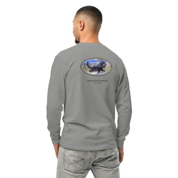 unisex-garment-dyed-heavyweight-long-sleeve-shirt-grey-back-68dfdaf0dca0c.jpg Man wearing Labrador Retriever graphic long-sleeve shirt.