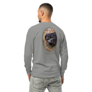 Man wearing shirt with Boykin Spaniel print