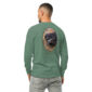 Man wearing green shirt with dog image