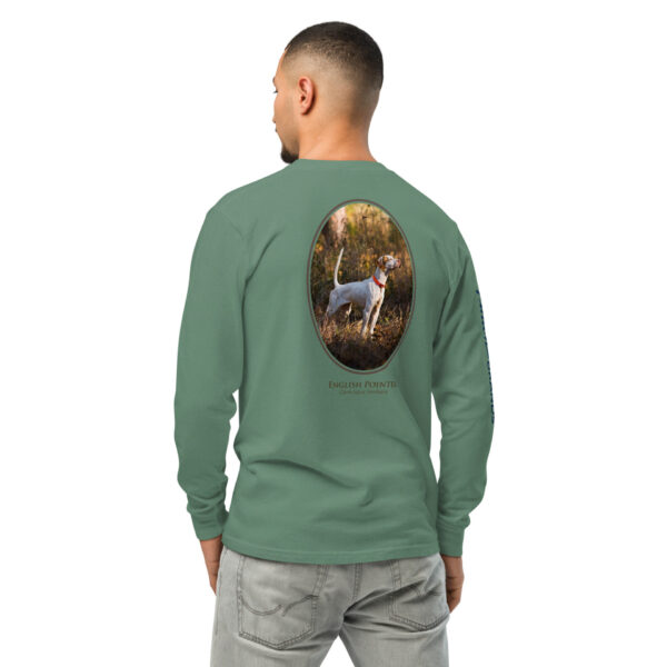 unisex-garment-dyed-heavyweight-long-sleeve-shirt-light-green-back-68e0083bac0b8.jpg Man wearing dog print green long sleeve shirt