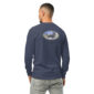 Man wears navy shirt with Labrador Retriever print.