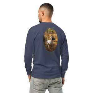 Man wearing shirt with English Pointer dog print
