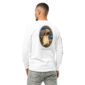 Man wearing shirt with Labrador image on back.