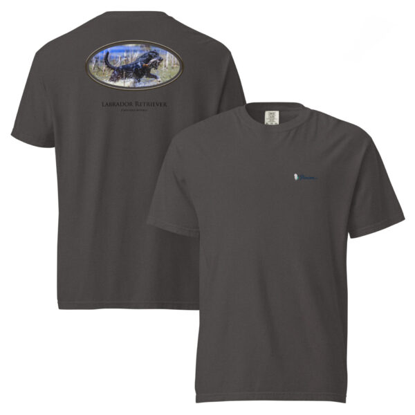 unisex-garment-dyed-heavyweight-t-shirt-graphite-front-and-back-68dd5fb8ec16b.jpg Black t-shirt with Labrador Retriever print.