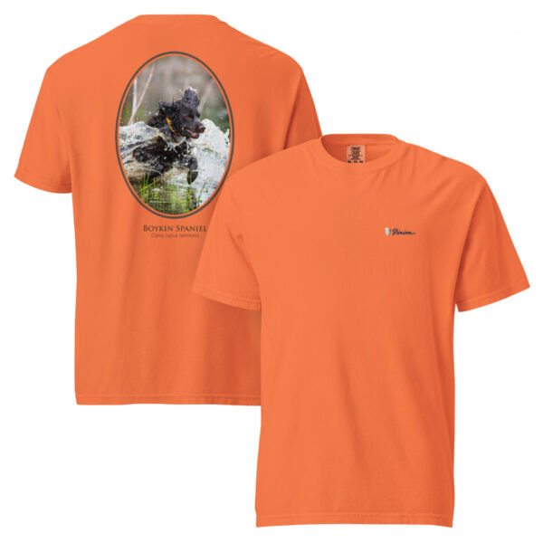 unisex-garment-dyed-heavyweight-t-shirt-burnt-orange-front-and-back-691cf1b17352c.jpg Orange T-shirt with Boykin Spaniel design