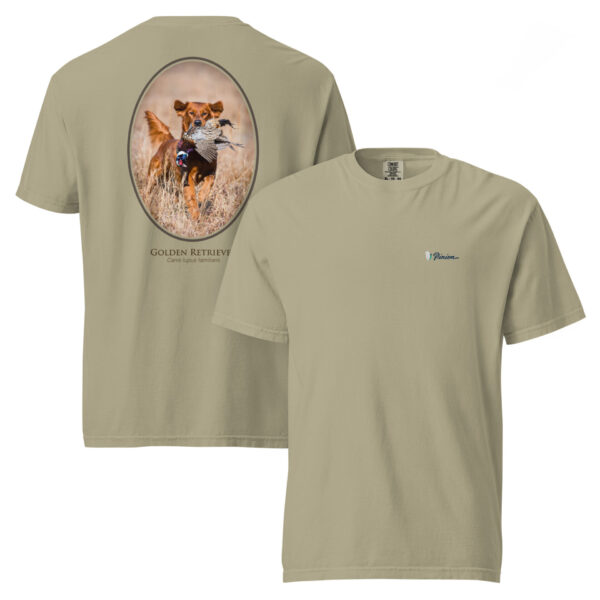 unisex-garment-dyed-heavyweight-t-shirt-khaki-front-and-back-691cef6c23f34.jpg Golden Retriever design on beige T-shirt