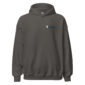 Gray hoodie with small logo on chest