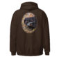 Brown hoodie with hunting dog print.
