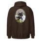 Brown hoodie with jumping dog design.
