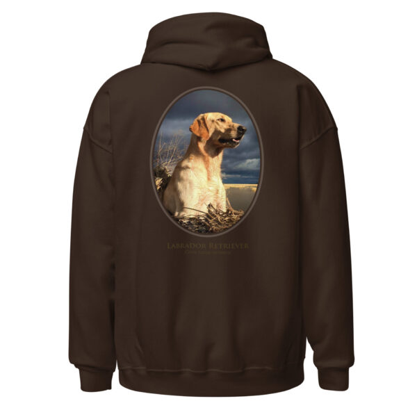 unisex-heavy-blend-hoodie-dark-chocolate-back-6925c2a9c696f.jpg Brown hoodie with Labrador Retriever image