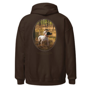 Hoodie featuring English Pointer dogs in field.