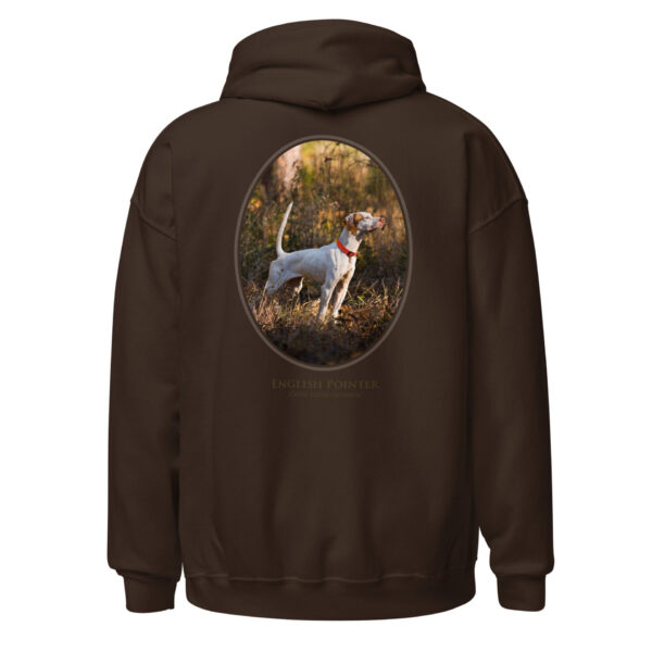 unisex-heavy-blend-hoodie-dark-chocolate-back-6925f8341213e.jpg Sweatshirt with English Pointer design on back.