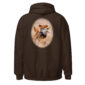 Golden Retriever on brown sweatshirt with pheasant