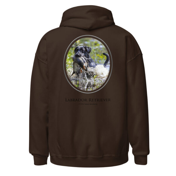 unisex-heavy-blend-hoodie-dark-chocolate-back-6925fae925ae5.jpg Brown hoodie with Labrador Retriever image on back.