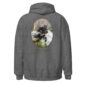 Gray hoodie with dog graphic design.