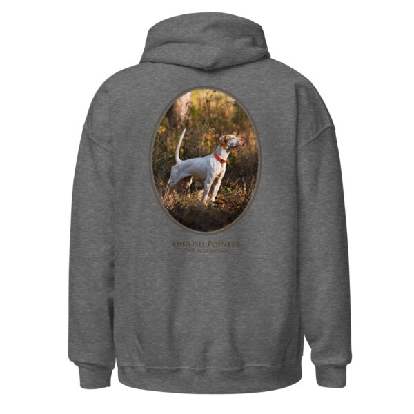 unisex-heavy-blend-hoodie-graphite-heather-back-6925f83427565.jpg Gray hoodie with English Pointer design