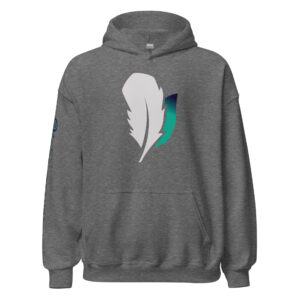Gray hoodie with white feather logo