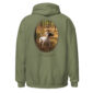 Olive hoodie with English Pointer design.