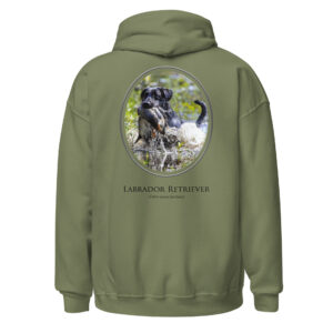 Green hoodie with Labrador Retriever design.