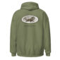 Green hoodie with Labrador Retriever graphic on back.