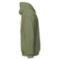 Side view of green hoodie with pocket.